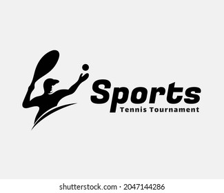 silhouette player service tennis sport logo template illustration