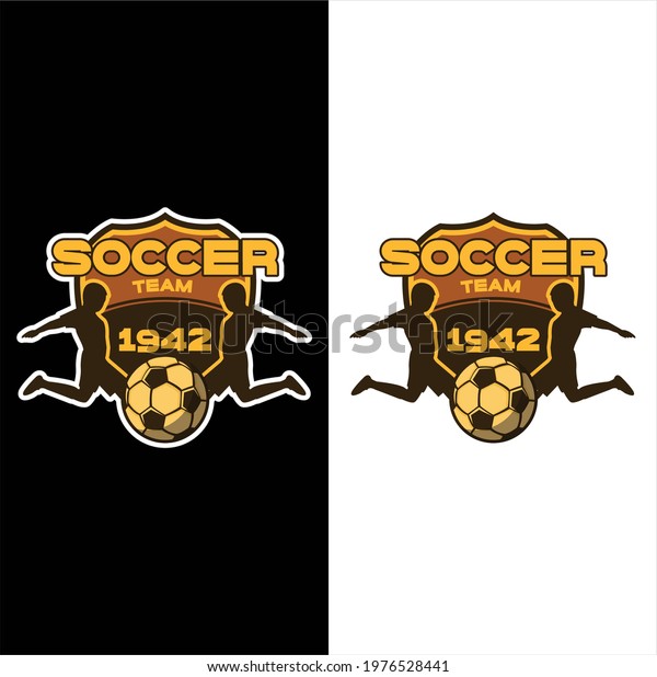 silhouette player Soccer Football Badge Logo\
Design Templates | Sport Team Identity Vector Illustrations\
isolated on balck and white\
Background