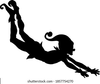 Silhouette of a playful elf for the concept of Santa's helper. Vector illustration. 