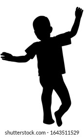 Silhouette de un chico feliz que juega y salta. Ilustración del vector