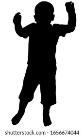 Silhouette of a playing and jumping happy boy. Vector illustration