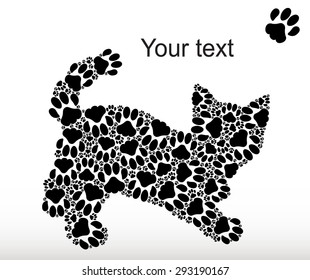 Silhouette playing kitten from cat traces