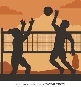 silhouette playing volley ball in yard