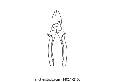 Silhouette of pliers with black path isolated on white background. Continuous drawing. One line style