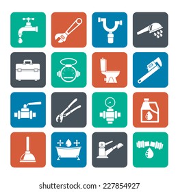 Silhouette Plumbing Objects And Tools Icons - Vector Icon Set