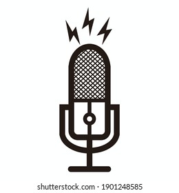 silhouette of podcast microphone with lightning sign for broadcast, music icon, etc -  silhouette of podcast microphone with lightning sign logo or icon - line art of silhouette of podcast microphone 