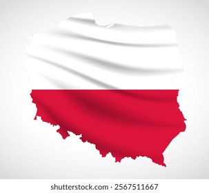 Silhouette of Poland map filled with the Polish flag design, symbolizing national pride, cultural heritage, and geographic identity.  
