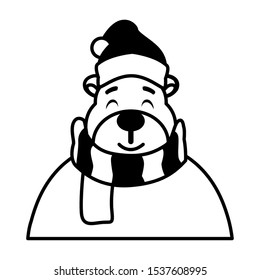 silhouette of polar bear with hat and scarf vector illustration design
