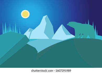 Silhouette of polar bears during the day. Illustration can be used in cover design, book design, poster, cd cover, flyer, website backgrounds or advertising.