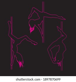 Silhouette eines Stangen-Tänzers auf schwarzem Hintergrund. Vektorgrafik, Illustration.