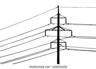 The silhouette of a pole with electric wires. Vector EPS10
