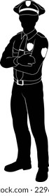 Silhouette policeman or police man officer person in cop uniform.