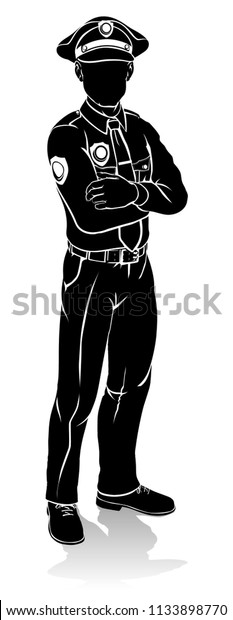 Silhouette Policeman Standing Arms Crossed Stock Vector (Royalty Free ...