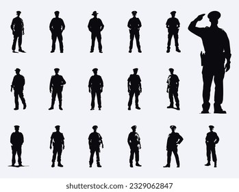 silhouette of a policeman standing in various poses