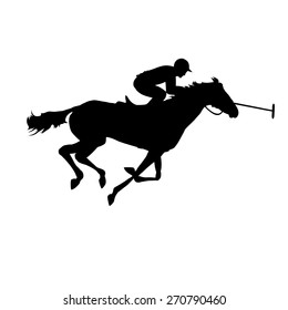 Silhouette of a polo player with horse. Horse polo silhouettes. Polo game. Polo player on isolated background. Eps 8
