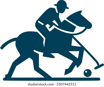 Silueta de un jugador de polo montando un caballo corriendo