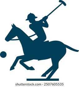 Silhouette of a polo player riding a running horse