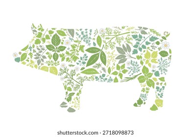 Eine Silhouette aus einem Schweinefleisch, das aus Kräutermustern besteht.