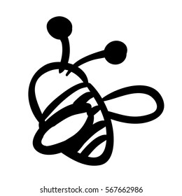 silhouette portait flying bee flat icon