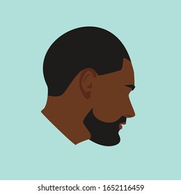 Silhouette. Portrait. Black man head. Man head flat colored illustration. Head silhouette 