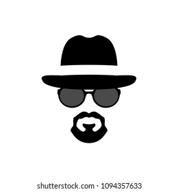 Silhouette portrait of a Spy-man . Men icon. Vector illustration isolated on white background.