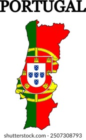 Silhouette of Portugal with flag. Map of Portugal. Print on T-shirt, cup, etc.