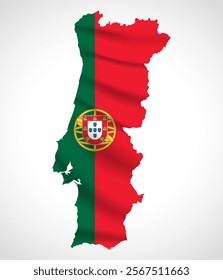 Silhouette of Portugal map filled with the Portuguese flag design, symbolizing national pride, cultural heritage, and geographic identity.  
