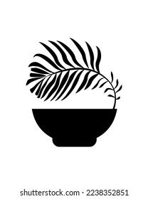 Silhouette of a potted plant.Black on white background illustration