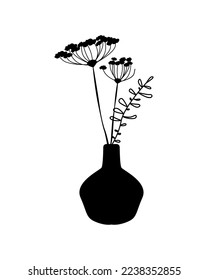 Silhouette of a potted plant.Black on white background illustration