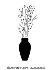 Silhouette of a potted plant.Black on white background illustration