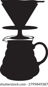 Silhouette of pour over coffee maker and carafe combination on white background