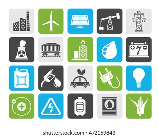 Silhouette Power, energy and electricity Source icons - vector icon set