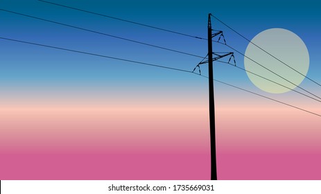 silhouette power line with sky background vector illustration