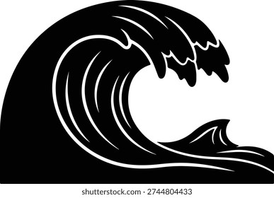 silhouette of a powerful breaking ocean wave for surfing themes vector design