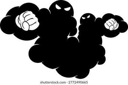 Silhouette of a powerful cloud monster humanoid with angry eyes and clenched fist.symbolizing power, rage, and the personification of a storm or dark force.