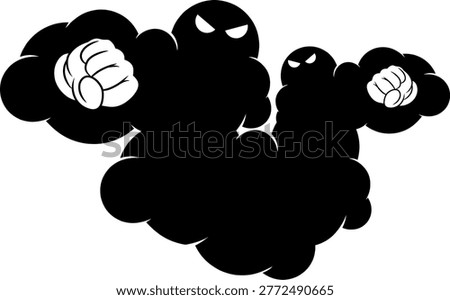 Silhouette of a powerful cloud monster humanoid with angry eyes and clenched fist.symbolizing power, rage, and the personification of a storm or dark force.