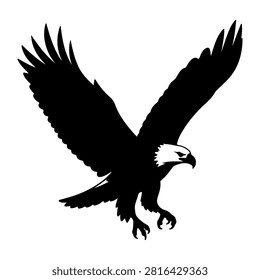 Silhouette of a powerful eagle soaring with wings fully extended, symbolizing strength, freedom, and agility in flight.