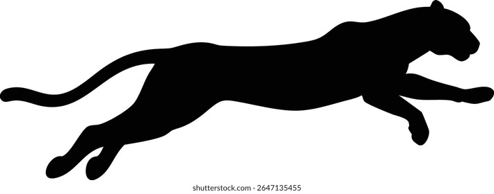 Silhouette of a powerful jumping panther depicting wildlife and strength in bold black