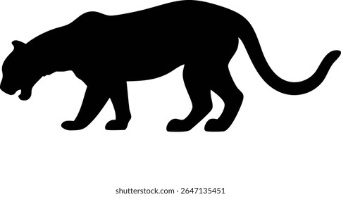 Silhouette of a powerful leopard walking against a white background simple vector illustration