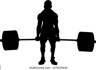 Silhouette of a powerful weightlifter lifting heavy weights. Vector illustration. 