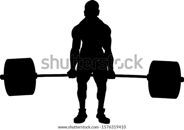 Silhouette Powerful Weightlifter Lifting Heavy Weights Stock Vector ...