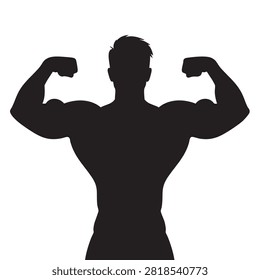 Silhouette of a powerfully built man showing off his biceps. This image embodies bodybuilding, strength, and peak physical fitness. Excellent for health, fitness, and sports-related designs in vector format.