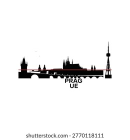 Silhouette of prague cityscape with charles bridge and television tower