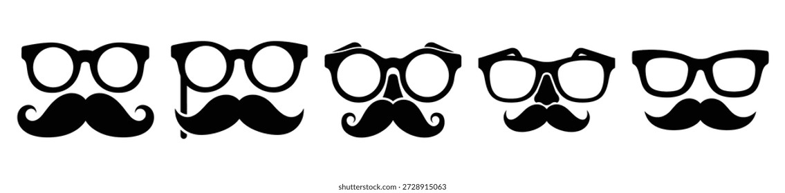 Silhueta de brincadeira falso bigode vetor ícone set. Silhueta engraçada design vetorial ilustração de stock