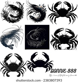 silhouette prawn crab, vector graphic illustration
