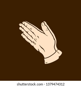 Silhouette of praying hands. Man prays and turns to God.