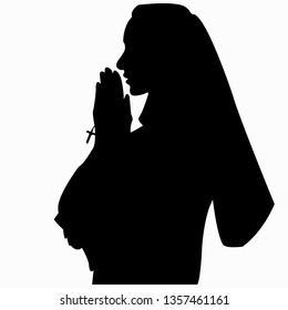Silhouette of a praying nun. eps10