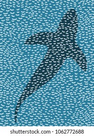 silhouette of predatory fish in ocean. background. poster