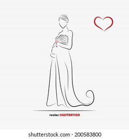 Silhouette of pregnant bride for greeting card or wedding invitation