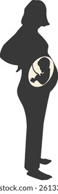 Silhouette of Pregnant Female. Vector Illustration on White Background.